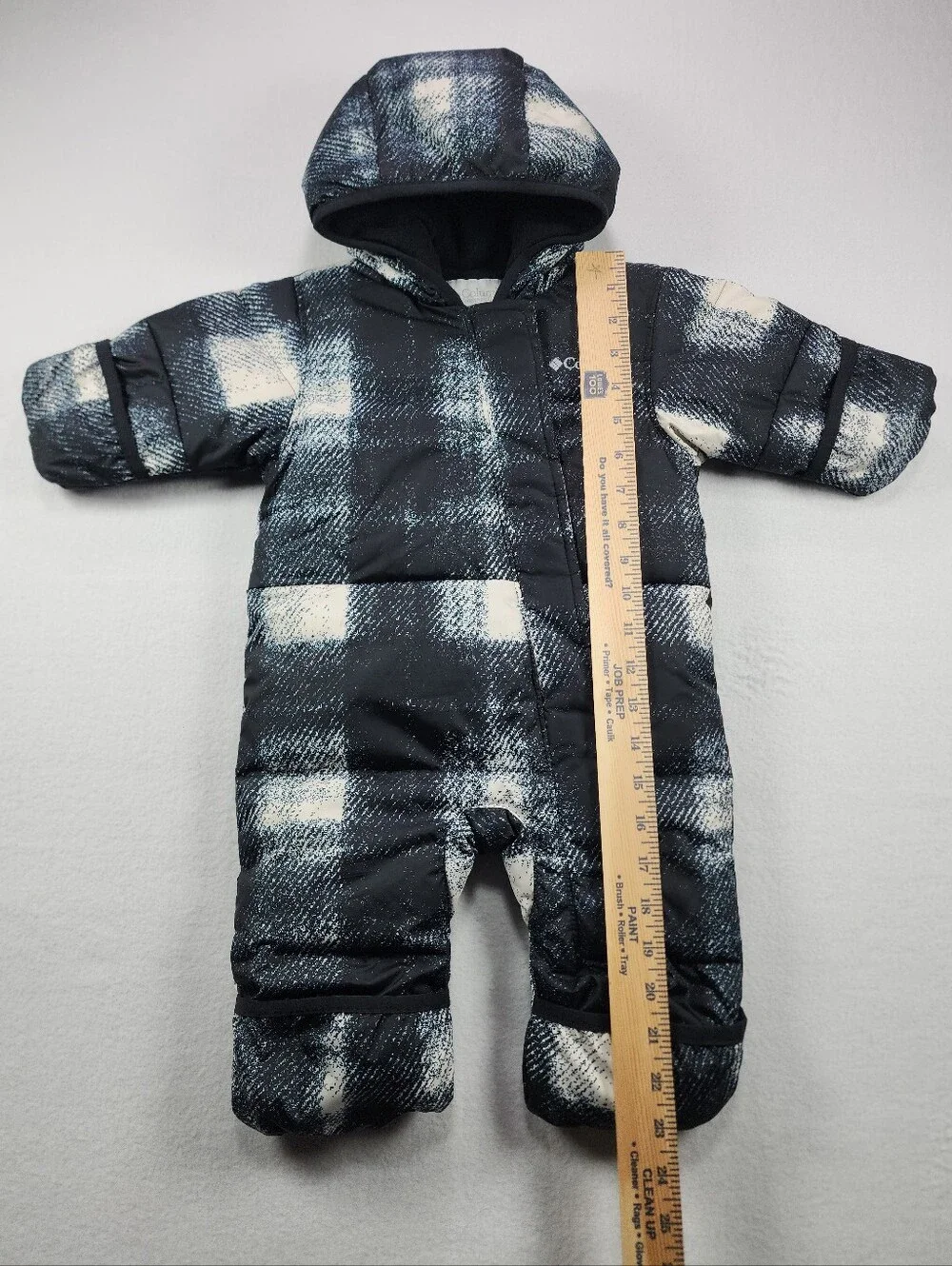 Columbia Snuggly Bunny II Down Bunting Snowsuit 3-6M Plaid Omni-Shield